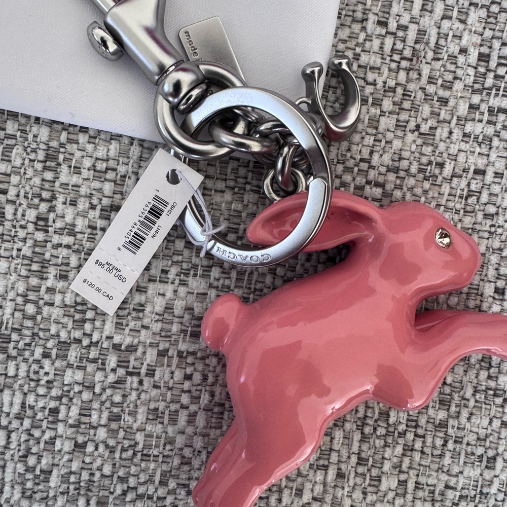 Coach Pink Rabbit Keychain NWT - Picture 2 of 2